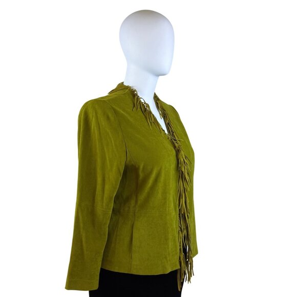 Nortonmcnaughton Womens Green Fringe Open Front Jacket Western Boho Style Sz 18 - Picture 2 of 9